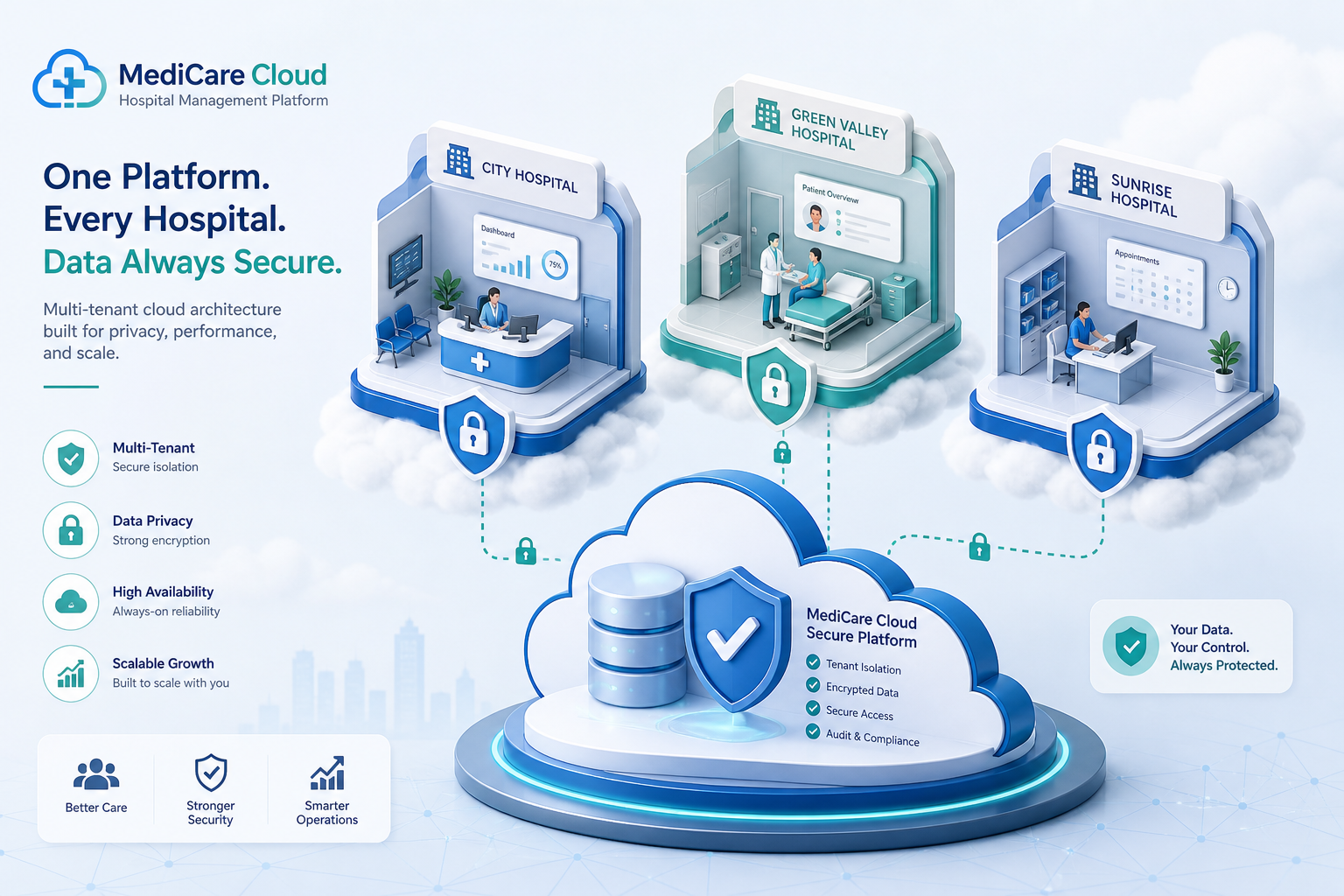 Multi-tenant hospital SaaS — isolated workspaces